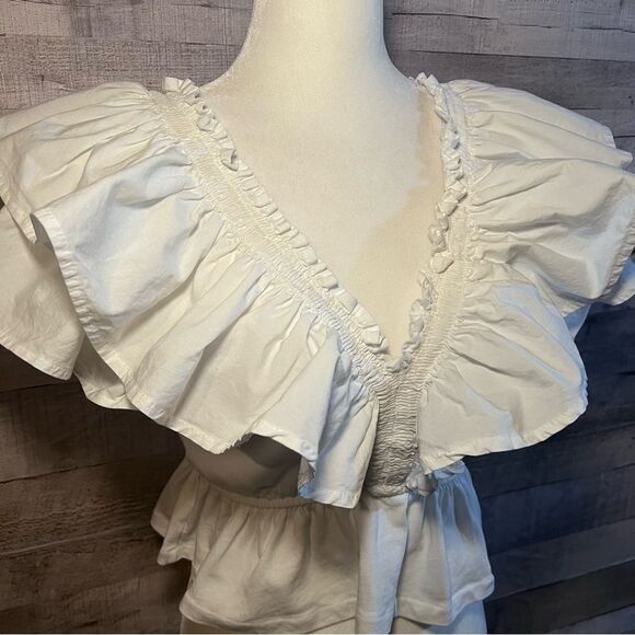 Zara White Ruffle Flounce Sleeve V-Neck Peplum Top - Picture 5 of 11